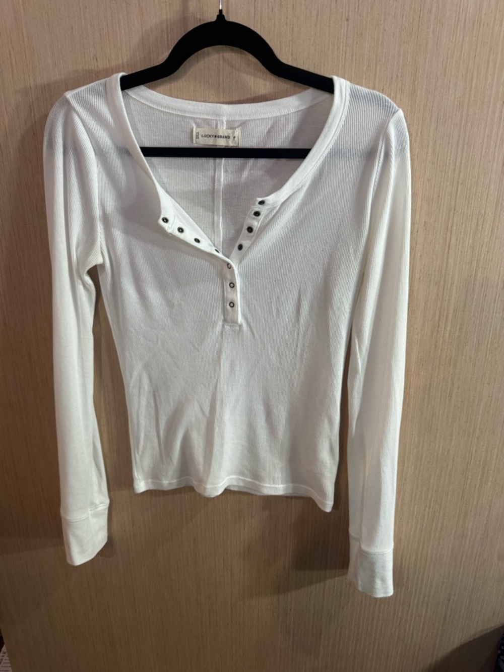 Lucky Brand White Ribbed Henley Long Sleeve Top Size XS